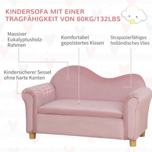 Das Bild zeigt das Produktbild 3 zum HOMCOM Kindersofa Rosa