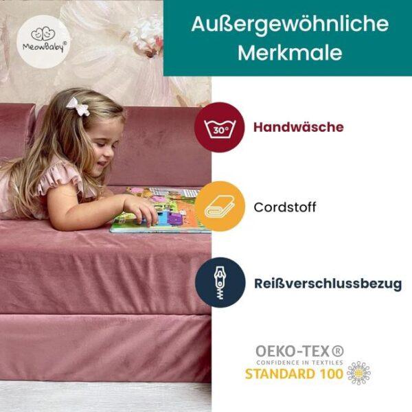 Das Bild zeigt das Produktbild 2 zum MEOWBABY Kindersofa Samt Rosa