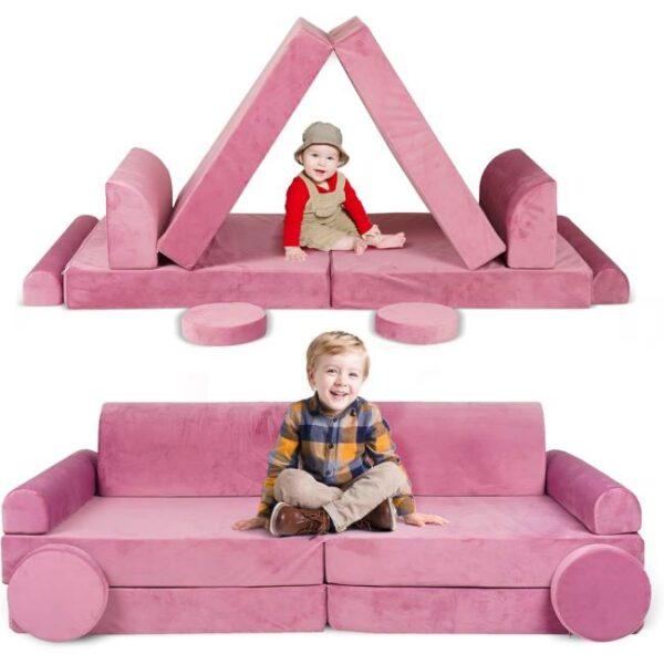 Das Bild zeigt das Produktbild 3 zum MEOWBABY Kindersofa Samt Rosa